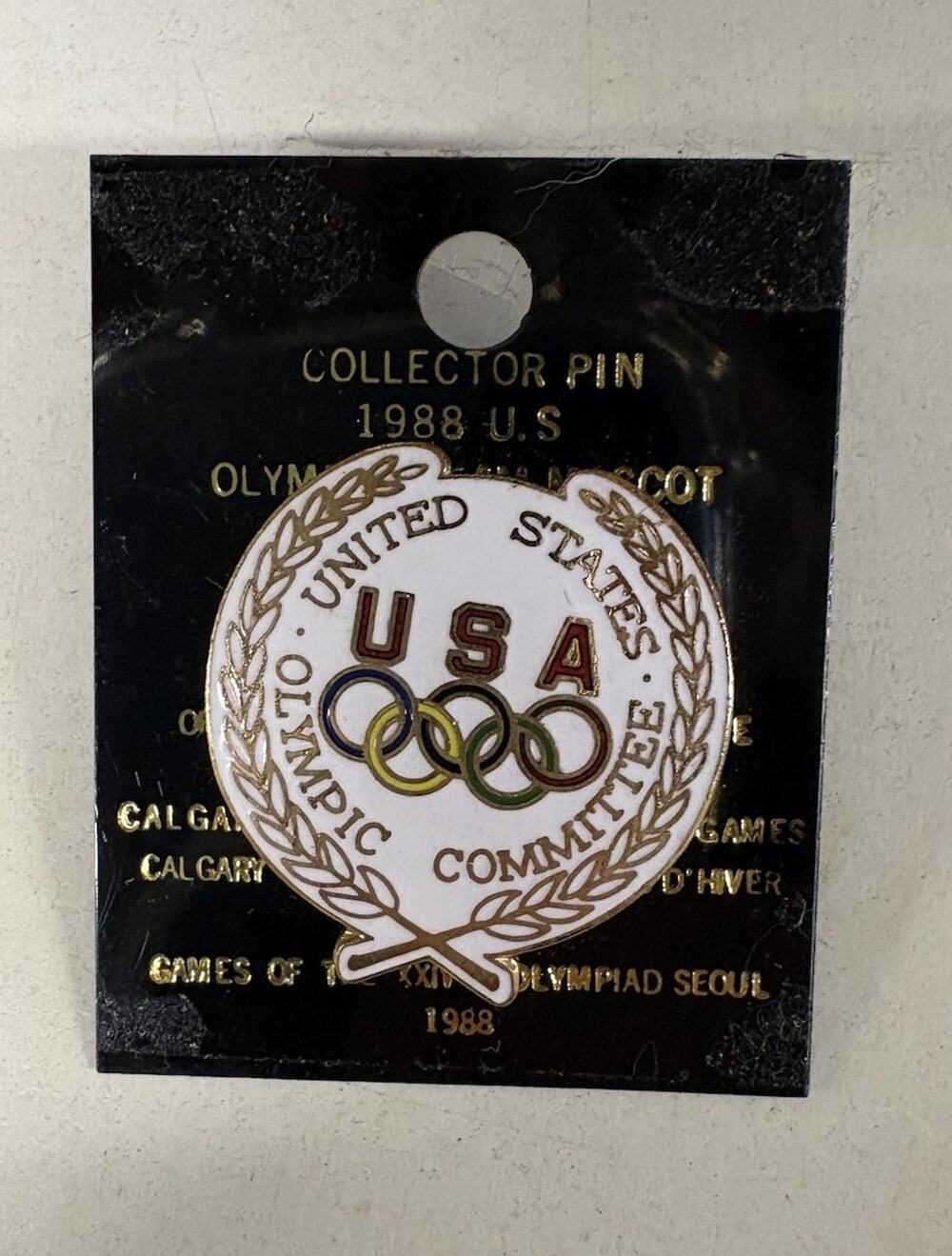 USA 1988 United States Olympic Committee Enamel Lapel Pin New On Card